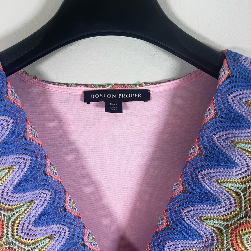 Boston Proper Color Surplice Flare Sleeve Boho Long Sleeve Blouse Size Large - Picture 4 of 8